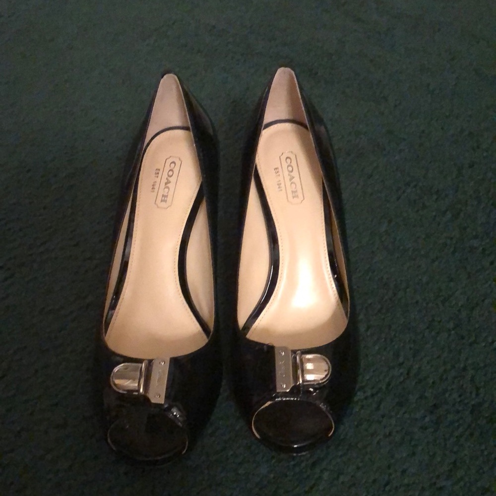 COACH BLACK SILVER HEELS